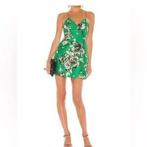 ALICE + OLIVIA Tayla Structured Lantern Mini Dress Floral green size 0 Holiday!